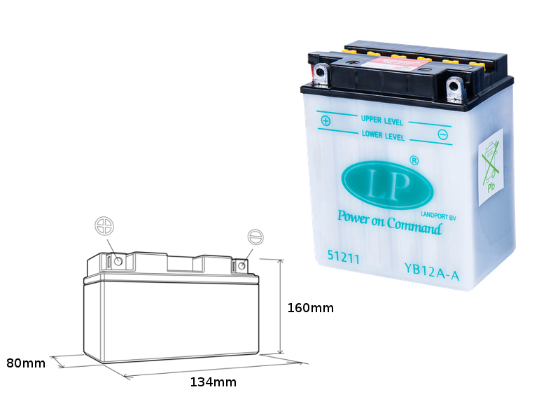 LANDPORT akumulátor YB12A-A (MB LB12A-A) 12V 12AH 135X81X161 (GB12AA) obsluhovaný - bez elektrolytu (5)